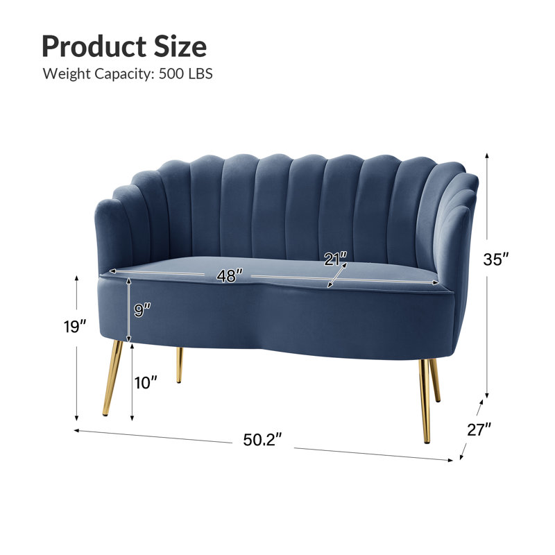 Hendrix Velvet Flared Arm Loveseat, Slate Blue