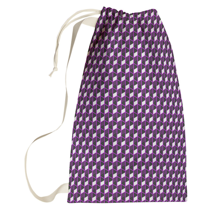 Sac à linge à rayures géométriques, Petit (H 64 po x l 20 po x P 1,5 po), Mauve / Bleu