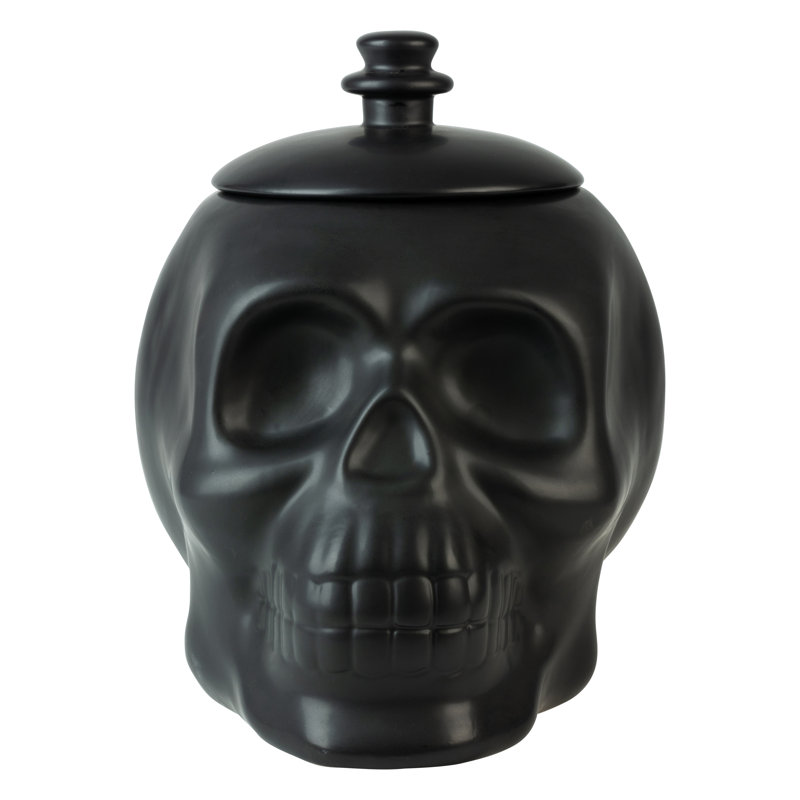 Matte Black Ceramic Skull Cookie Jar