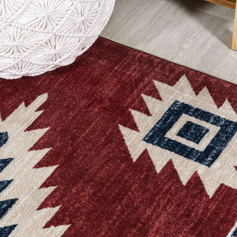 Herdis Medallion Southwestern Red/Navy/Cream Rug, Runner 2' x 8'