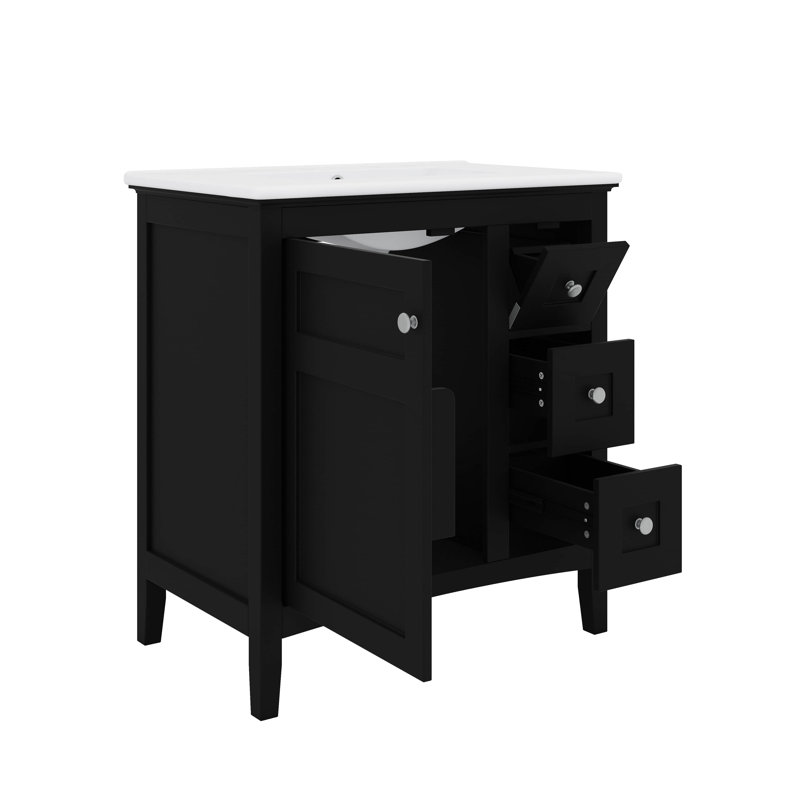 Meuble-lavabo de 30 pouces avec lavabo, meuble-lavabo de style moderne avec tiroirs coulissants et coulissants, meuble-lavabo spacieux