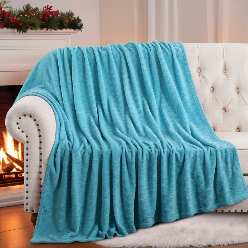Couverture en flanelle brossée bleu grand, Bleu, Grand lit