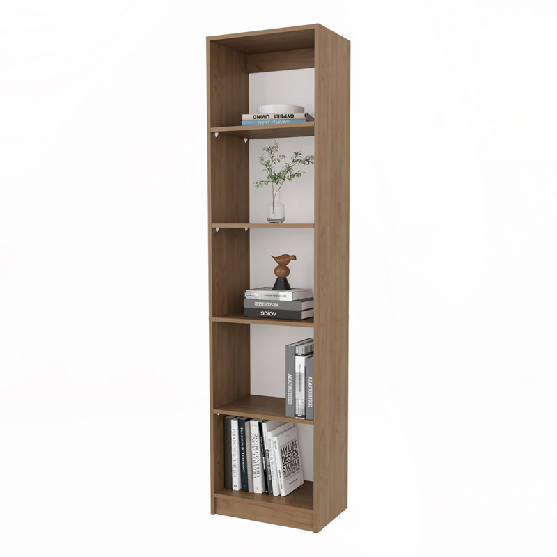 Bibliothèque à 5 tablettes avec rangement ouvert, (5 tablettes) H 71,7 po x l 17,8 po x P 11,8 po, Chêne