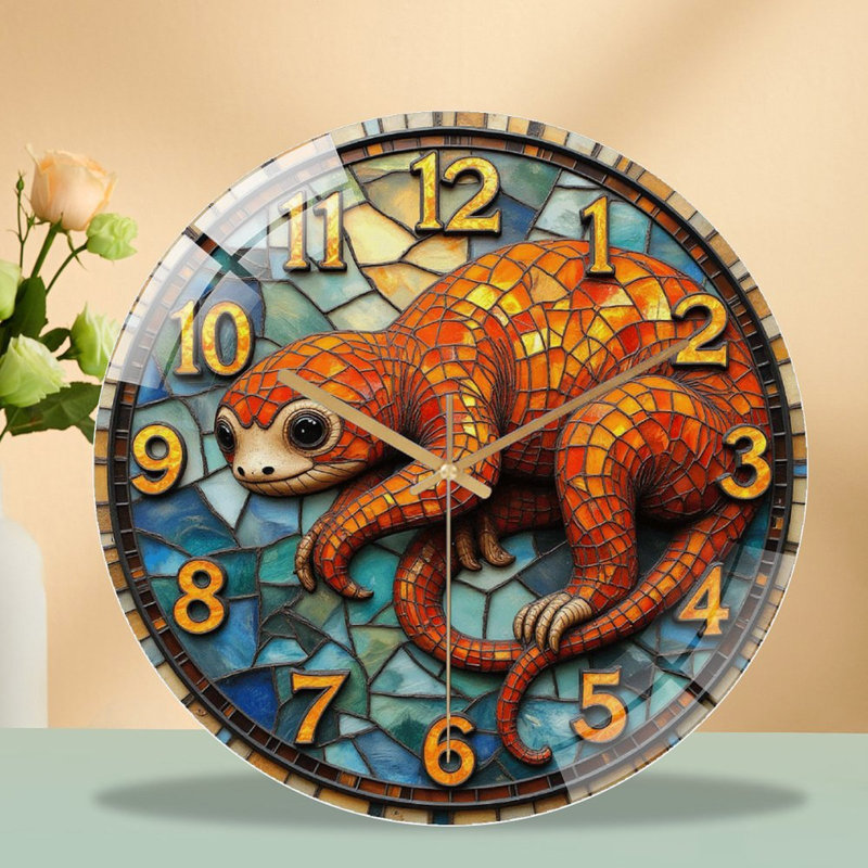 Orange Mosaic Sloth Wall Clock Decorative Art Art - 12'' Modern Glass Wall Clock