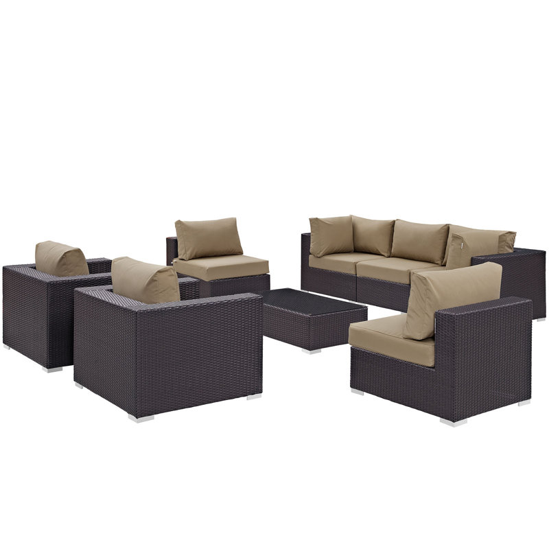 Convene 8 Piece Rattan Sectional Seating Group with Cushions, Espresso Mocha