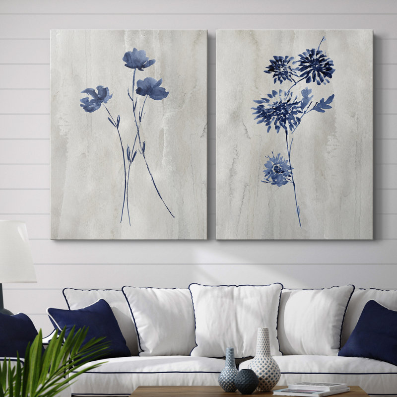 Indigo Botanical III - ensemble de 2 reproductions d'impressions, Pas de tapis, H 20 po x l 32 po x P 1 po, Toile tendue