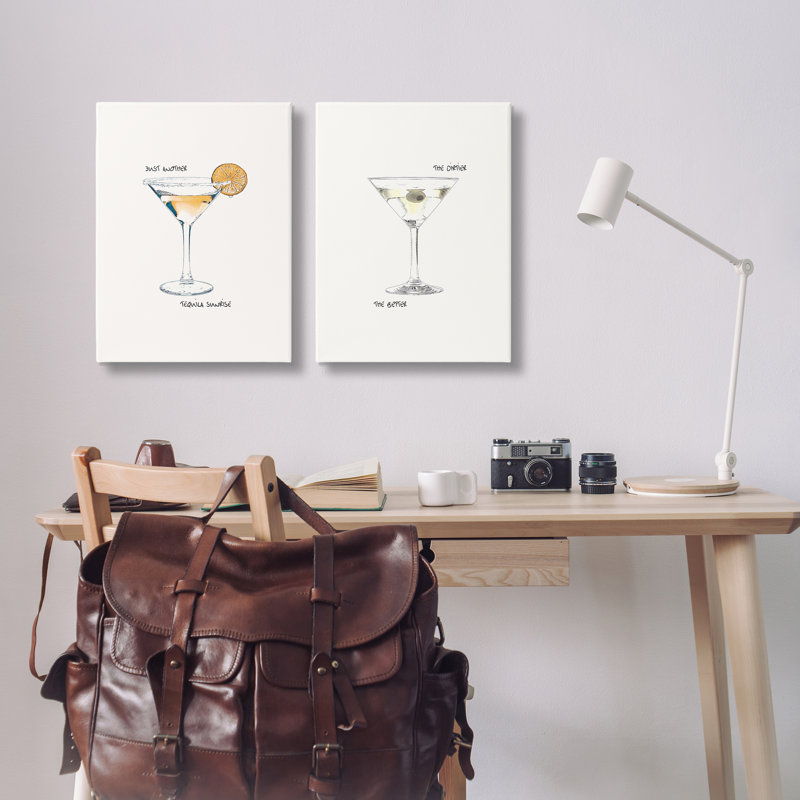 Ensemble de 2 impressions sur toile  Tequila Cocktail & phrases par Graffi, H 24 po x l 16 po