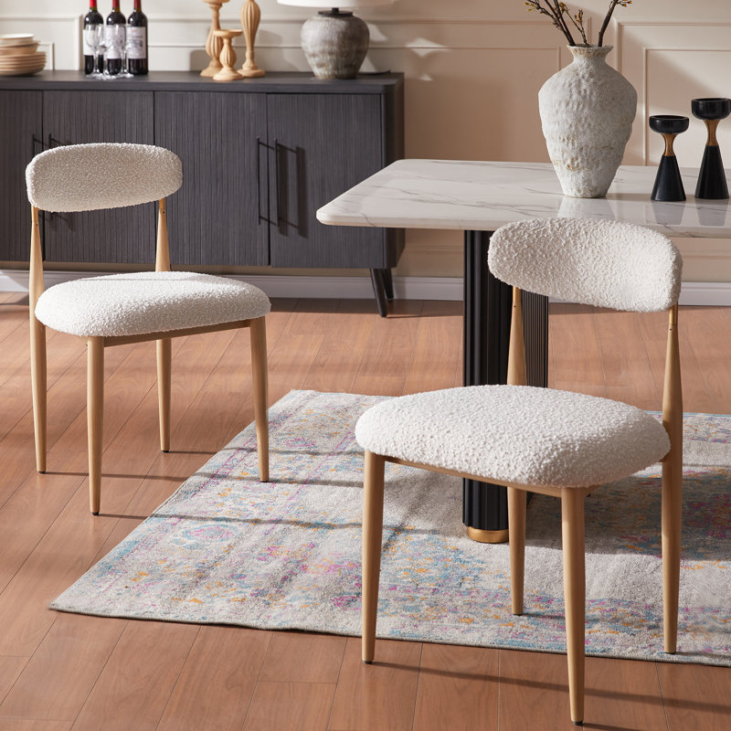 Chaises de salle à manger rembourrées Boucle, Beige, Noyer