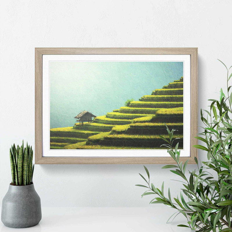 Rice Plantation in Cambodia - Picture Frame Painting Print, 48cm H x 65cm W x 2cm D, Oak Framed