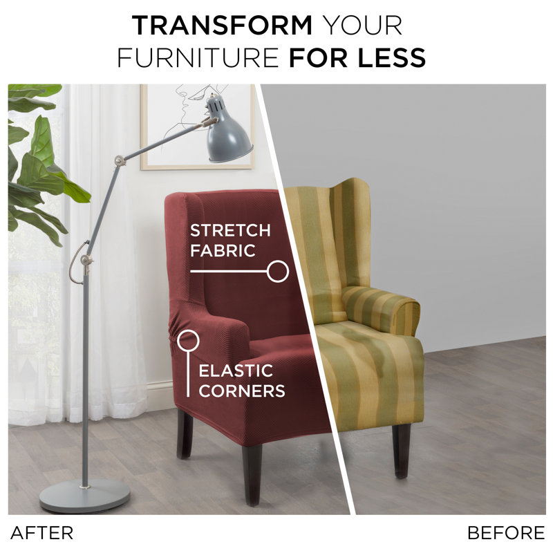 Housse extensible ultradouce avec coussin en T, coussin carré et dossier à oreilles, Vin