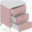 Table de chevet rembourrée en velours avec 3 tiroirs, pieds et poignées en métal, table de chevet à plateau marbré - rose-1094487463