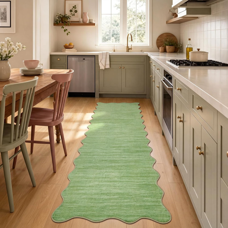 Tapis festonné à bordure festonnée, Green, 2*6ft