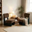 Ensemble de 2 chaises longues minimalistes, revêtement en polyester brun et structure en bois au fini noir, sièges d'appoint confortables pour les espaces intérieurs-1246024640
