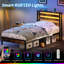 Cadre de lit simple avec tête de lit à DEL et charge USB, cadre de lit plateforme en bois avec lattes métalliques robustes, brun-956806845-970247642