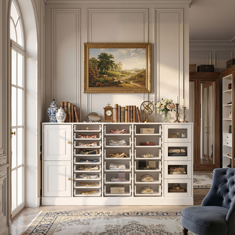25 Drawers Dresser With Acrylic Front & Gold Handles - Large Storage Chest For Bedroom