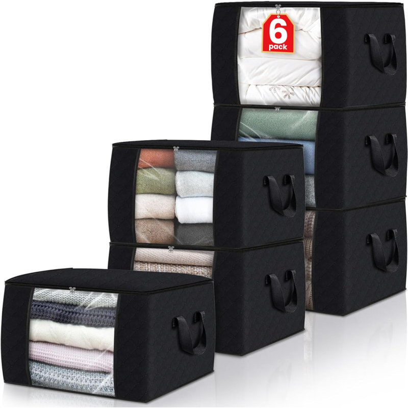 6 Pack Clothes Storage, Foldable Thick Fabric Blanket Storage Bags, Storage Containers For Organizing Bedroom, Closet, Clothing, Comforter, Organization And Storage With Handle