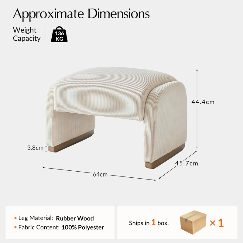 64cm Wide Rectangle Solid Colour Standard Ottoman, White