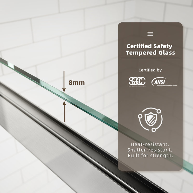 60 in. W X 74 in. H Double Sliding Frameless Shower Door with 5/16 in. (8mm) Clear Glass, Nickel