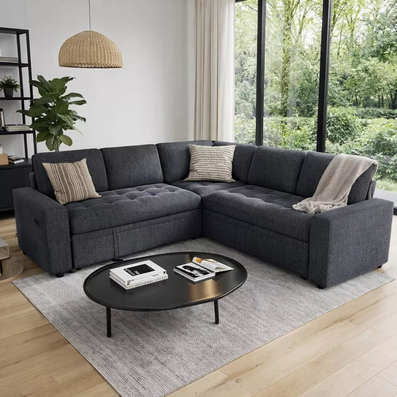 Canapé-lit modulaire en L 5 places avec ports USB, dossier réglable et rangement dissimulé, canapé convertible en chenille de 79 po et canapé