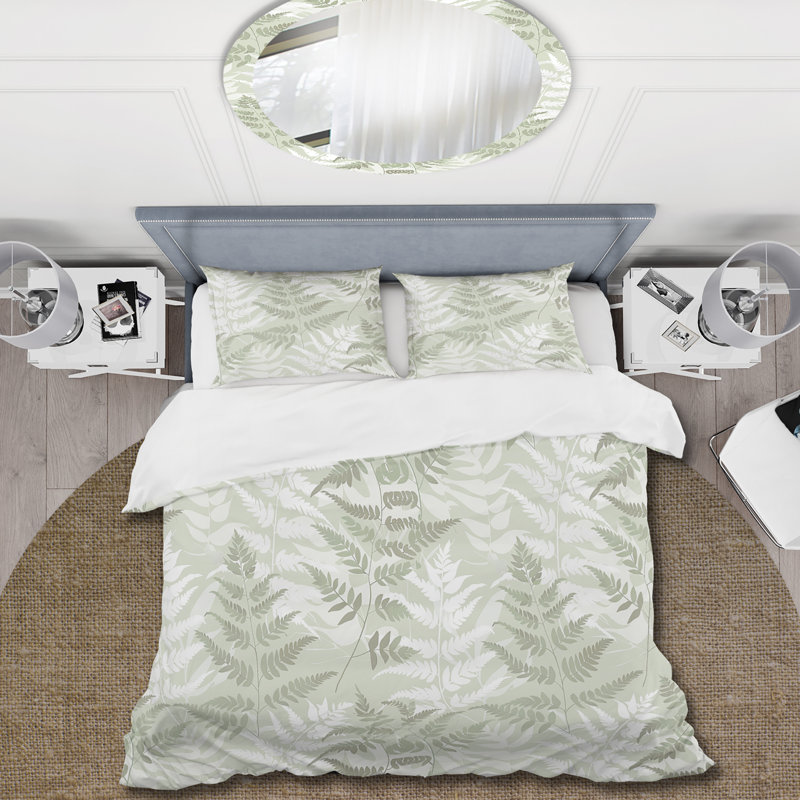 Ensemble de housse de couette Green Beige Fern Harmony II - Plants, Housse de couette simple et deux taies décorative