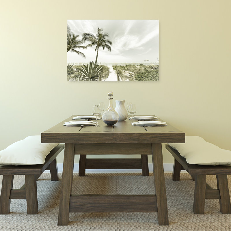 Vintage Tropical Beach Path Retro Vintage Abstract Palm Tree Coastal Wall Art Print, 24" H x 36" W