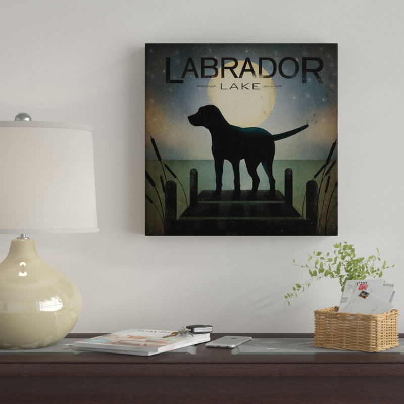 " Moonrise Black Dog - Labrador Lake " by Ryan Fowler, 14" H x 14" W x 2" D