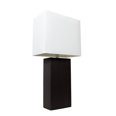 Lampe de table en cuir 21 po avec abat-jour rectangulaire en lin blanc
