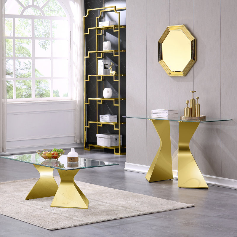 Olmitz 51'' Glass Top Console Table, Gold