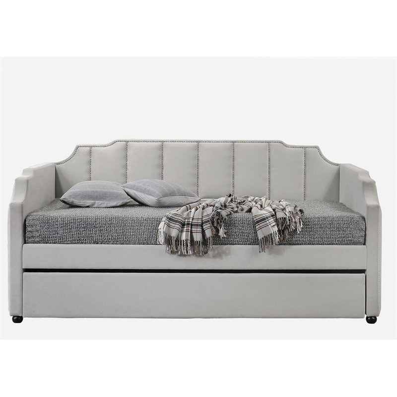 Lit de jour en velours Peridot Dove Grey avec couchette (simple)