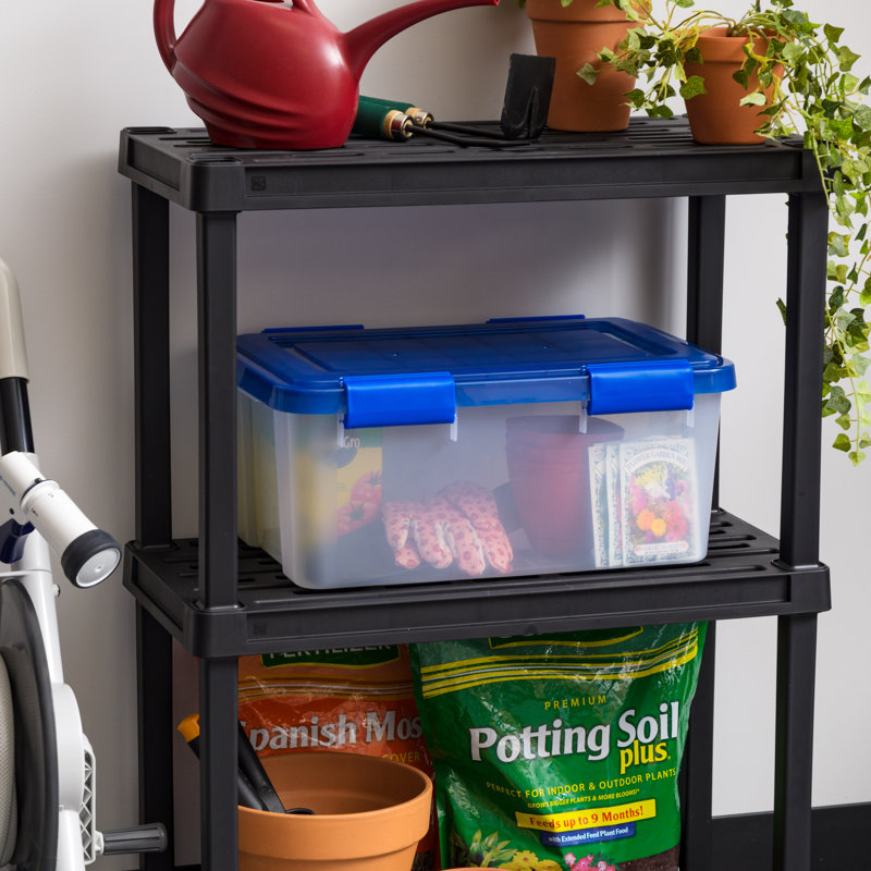 Small Blue and Clear Plastic Stackable Storage Box with Latches