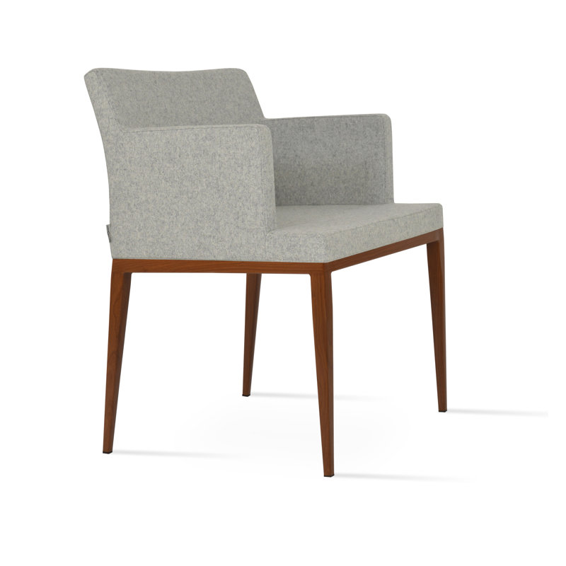 Chaise avec accoudoirs à dossier rembourré Soho, Noyer, Laine argentée