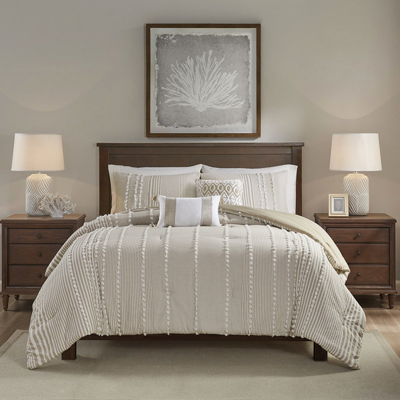 Full/queen Comforter - Cotton Dyed, Taupe And White, Overfilled With 100% Dyed Bedding Chenille, , Machine Washable