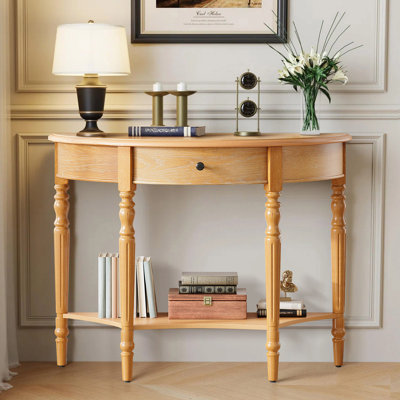 Console rustique demi-lune avec tiroir et tablette