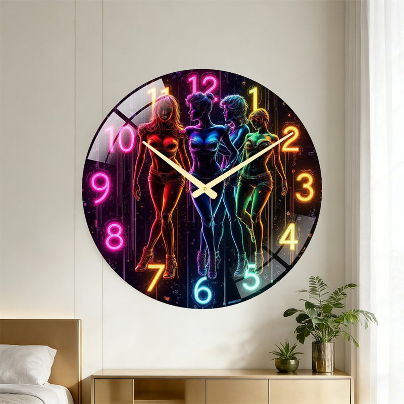 Ensemble de vêtements de soirée pour femmes, style néon coloré - Horloge murale moderne en verre de 24 pouces