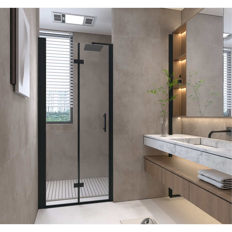 34 "X 72" Bifold Shower Door, 1/4"(6Mm) Tempered Glass Aluminum Frame, Explosion Proof Film
