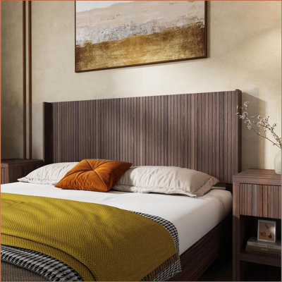 Tête de lit en noyer pour très grand lit - Panneau à oreilles cannelé mural pour chambre à coucher
