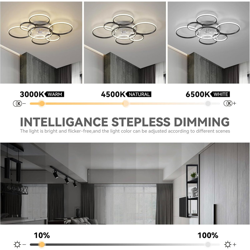 41" Modern Ceiling Fan With Light, Ceiling Fans With Lights And Remote Control, 3 Color LED Flush Mount Ceiling Fan For Living Room Bedroom