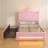 Pink Velvet Crown Princess Bed with LED Storage Headboard, 2 Drawers & Charging Station, Tufted Platform Bed Frame for Girls, No Box Spring Needed