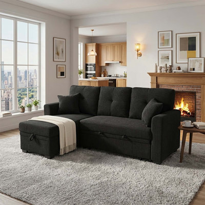 Convertible L-Shaped Sectional Sofa with Pull-Out Bed, Reversible Chaise, and Hidden Storage for Small Spaces