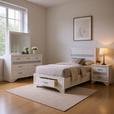 Ensemble de chambre à coucher 4 pièces Vino, pied de lit avec rangement, rayures scintillantes
