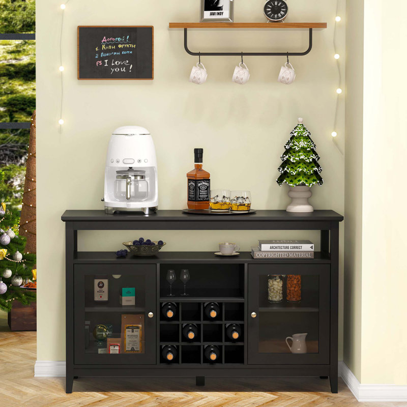 Armoire de rangement / buffet / console de télévision avec 2 portes en verre et support à vin