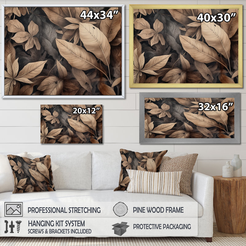 Brown Foliage Harmony - Herbs, reproduction d'art sur toile, Cadre simple argenté, H 16 po x l 32 po x P 1 po