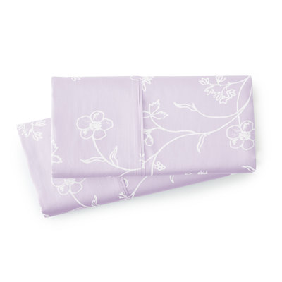 Southshore Fine Linens Sweetbrier Pillowcase Set in Sweetbrier Lavender With White Flowers, 100% Long-Staple Cotton 300 Thread Count Sateen Floral Bedding, 2 Pillowcases, Queen / Standard