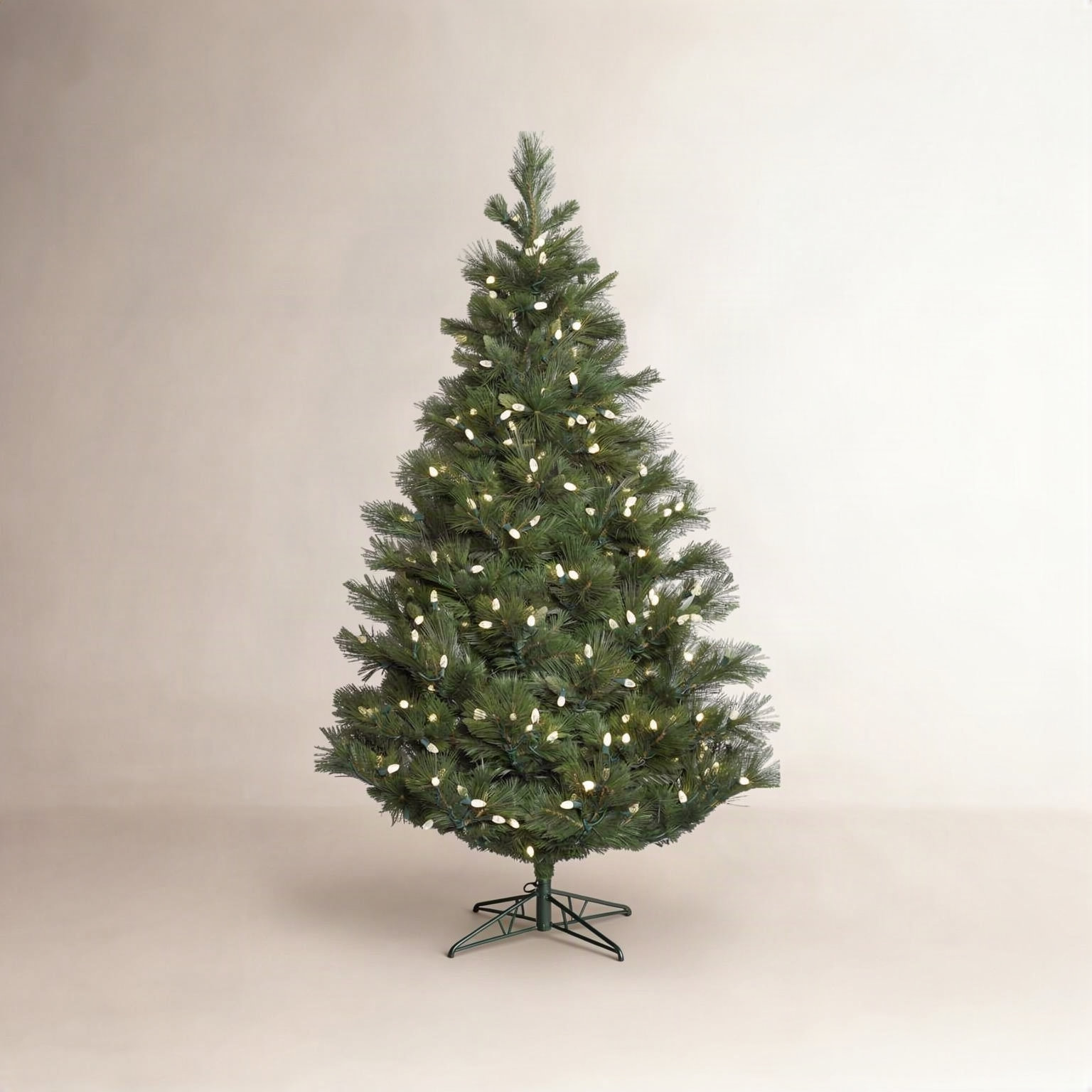 Lighted Artificial Pine Christmas Tree, 7.5' H, Clear/White Lights