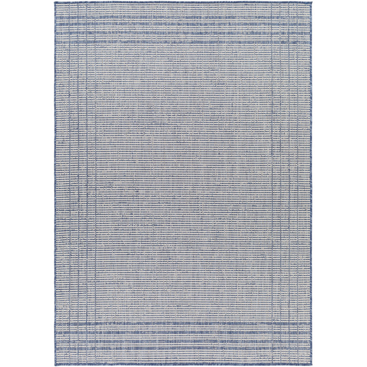 Rectangle Striped Machine Woven Polypropylene Area Rug in Blue