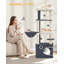151cm Cat Tree, Multi-Level Corner Cat Tower for Indoor Cats, 3 Large Soft Platforms, 6 Sisal Scratching Posts, Large Cave, Basket, Pompoms-1414587273
