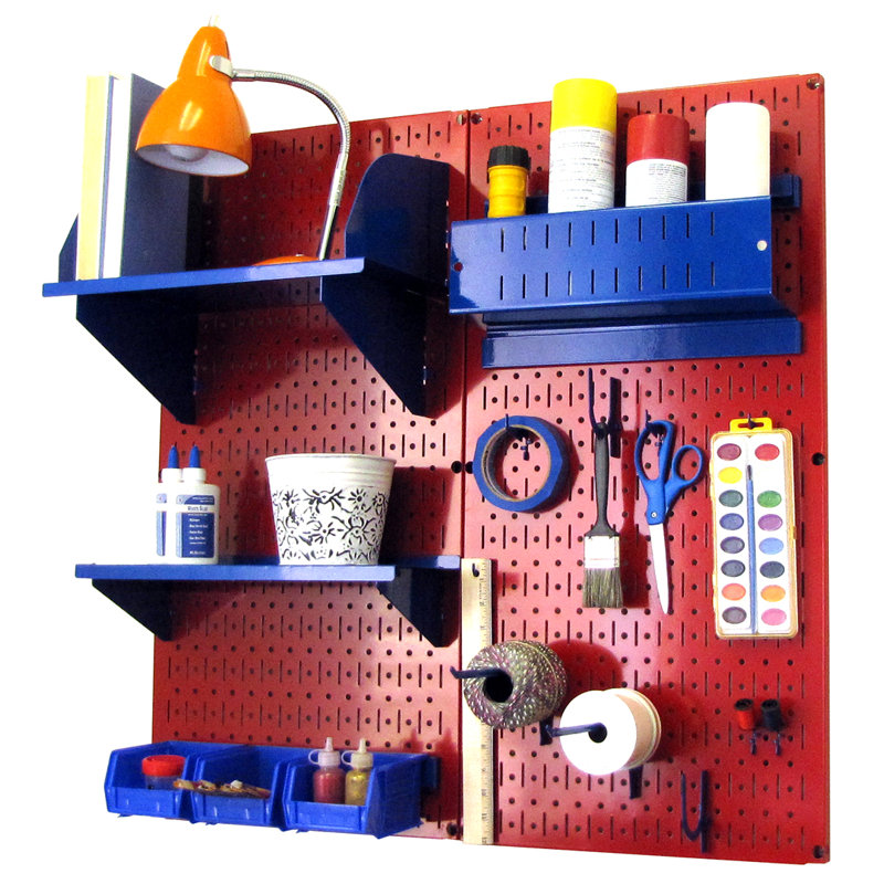 Hobby Craft Pegboard Organizer Storage Kit, Red and Blue