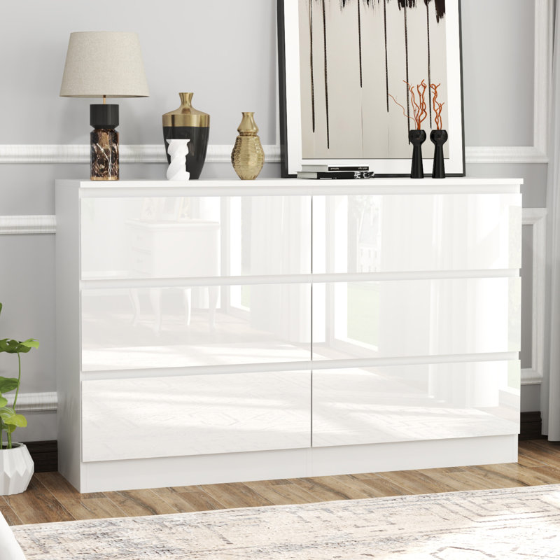 Commode à 6 tiroirs l 47,2 po, Blanc