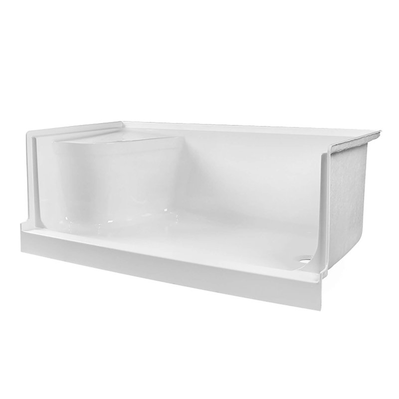 Base de douche à seuil simple l 60 po x P 32 po avec siège, À droite