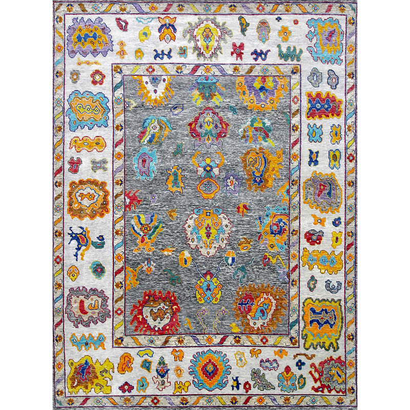 Handmade Cotton and Wool Abstract Area Rug, Rectangle 9' x 12'